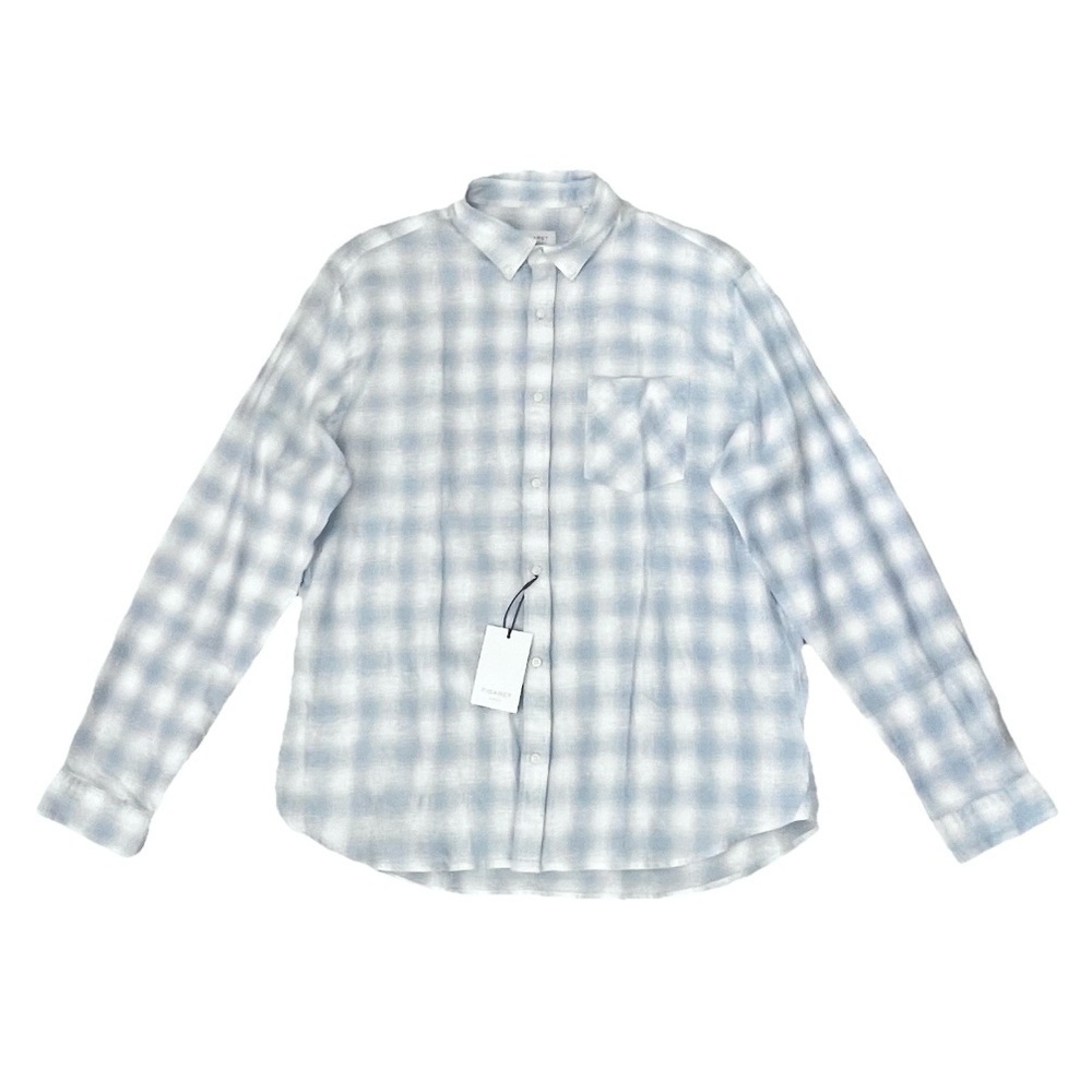 FIGARET PARIS GABRIEL BLEU CLAIR CARREAUX Linen Button Up Shirt